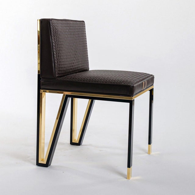Bronze Bizimyer Furniture, "Stella" Chair With Bronze and Exclusive Woven Leather, Tailor Made, Istanbul For Sale - Image 8 of 18