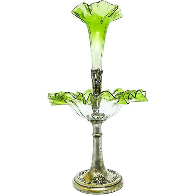 Art Nouveau Fruit Bowl on Stand with Flute Vase, 1900s For Sale - Image 12 of 12