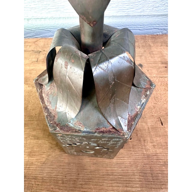 Metal Mid-Century Mexican Tin Candelabra With Sunburst Mirror & Embossed Details For Sale - Image 7 of 12