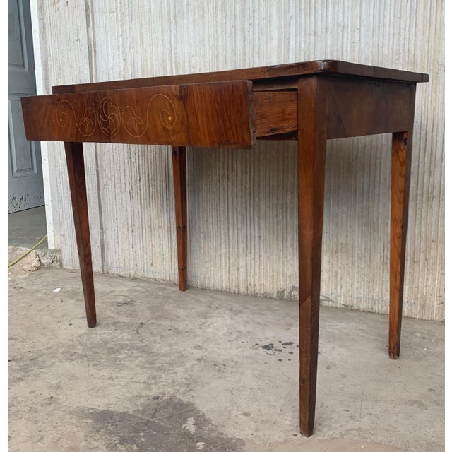 20th Century Marquetry Console Table with Drawer and Tapered Legs For Sale - Image 12 of 18