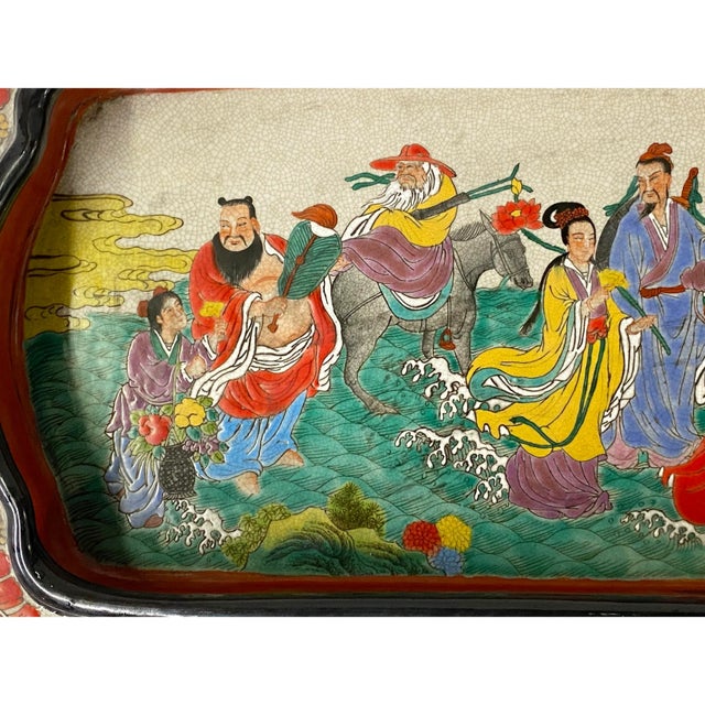 1990s Vintage Chinese Powder Doped Color Eight Immortal Display Dish For Sale - Image 5 of 9