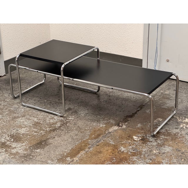 Design Plus Gallery presents a Set of Laccio Tables by Marcel Breuer for Knoll. The set includes a small table that...