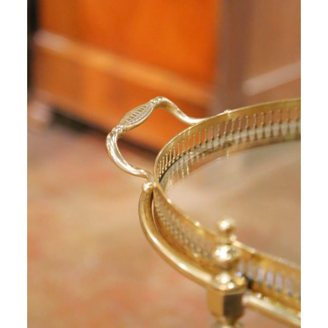Mid-Century French Brass and Glass Two-Tier Bar Cart With Removable Tray For Sale In Dallas - Image 6 of 9