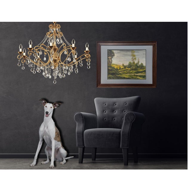 Midcentury French landscape oil painting, signed R. Bobin, depicting a serene pastoral scene with rolling hills, winding...