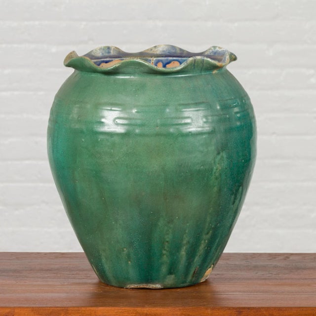 Antique Vietnamese or Chinese Green Glazed Vase with Scalloped Lip For Sale In New York - Image 6 of 13
