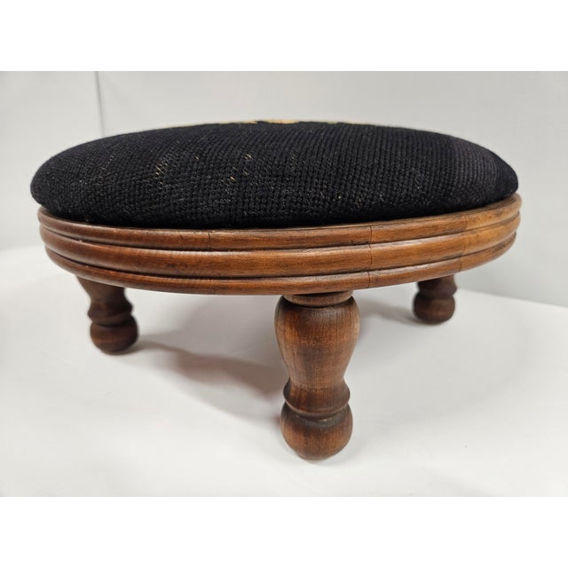 Round Needlepoint Victorian Footstool For Sale - Image 4 of 12