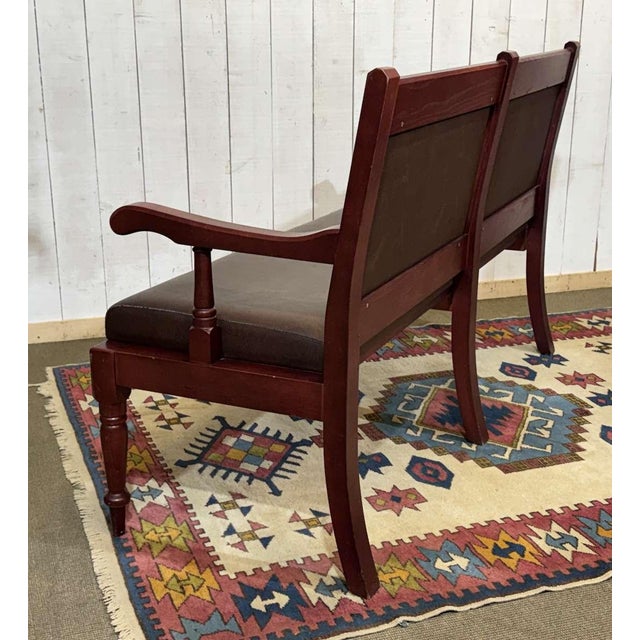 English Bench in Beech and Imitation Leather, 1990s For Sale - Image 4 of 12