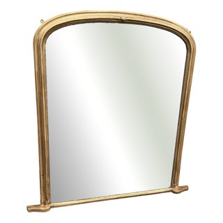 Large Antique English Gilt Arched Top Overmantle Mirror, 19th Century For Sale
