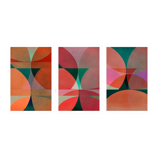 Contemporary Geometric Art Prints 3pc Set "Color Elements" Triptych by Angela Cameron For Sale