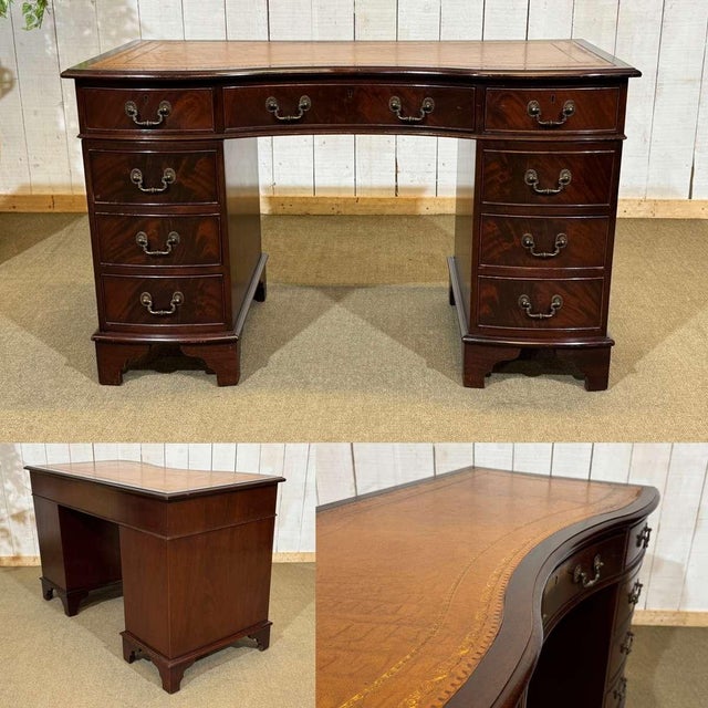 1950s English mahogany desk with drawers and leather top - disassembles into 3 sections - W=1.22m D=58cm H=76cm