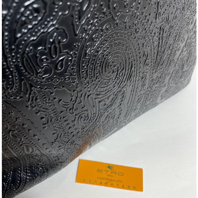 Black Etro Signature Black Embossed Paisley Leather Zippered Shopper Tote Bag - For Sale - Image 8 of 9