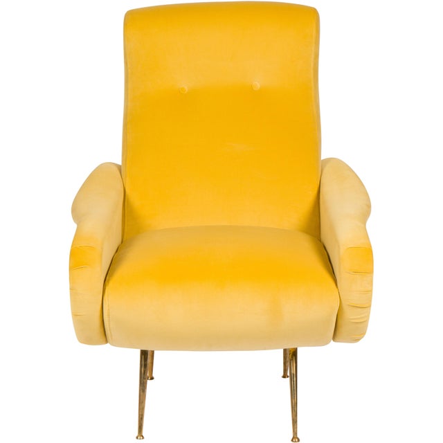 Great pair of Italian mid-century chairs with brass legs in the style of Marco Zanuso.