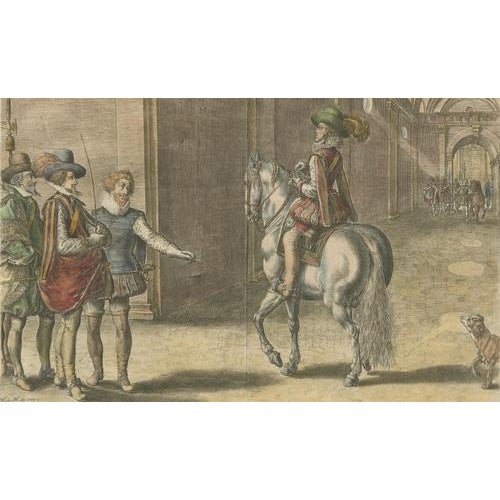 French School Artist, Equestrian Court, 1623, Engraving, Set of 2 For Sale - Image 5 of 10