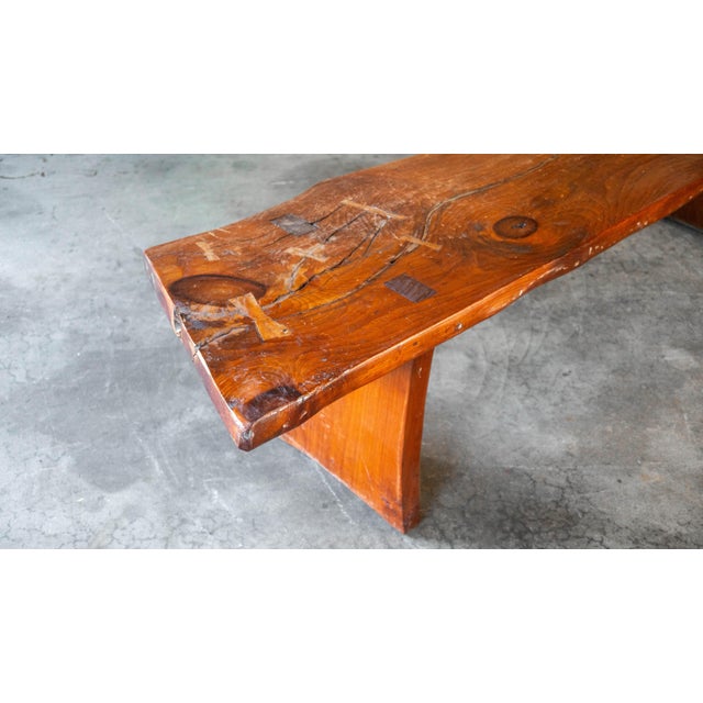 1970s Mid-Century Modern Live Edge Solid Wood Bench For Sale - Image 9 of 18