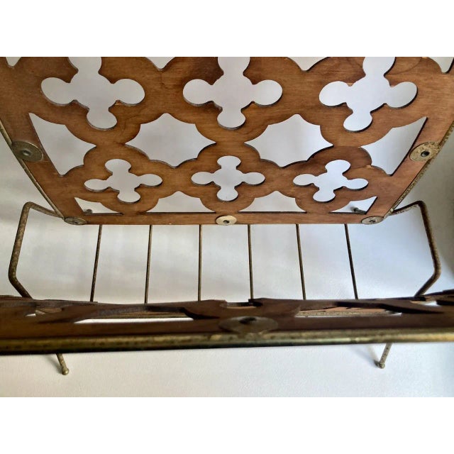 Mid Century Modern Quatrefoil Wood & Metal Magazine Rack For Sale - Image 10 of 13