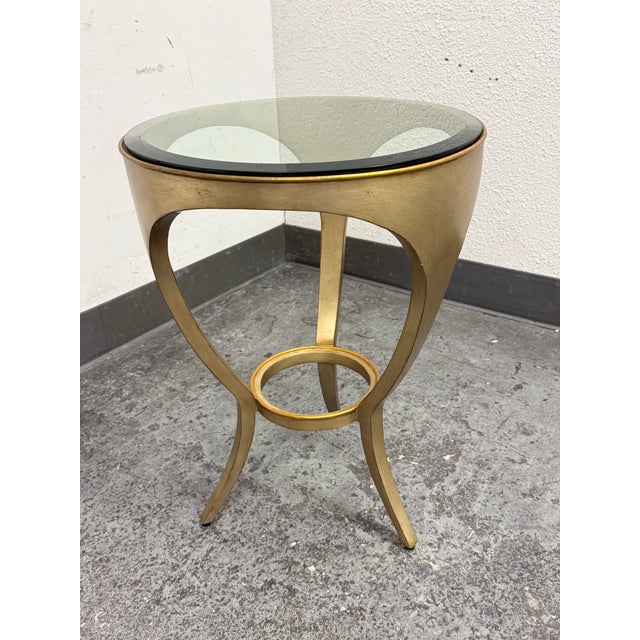 Postmodern Elle Decor Shaped Metal With Brass Finish Side Table For Sale - Image 3 of 12