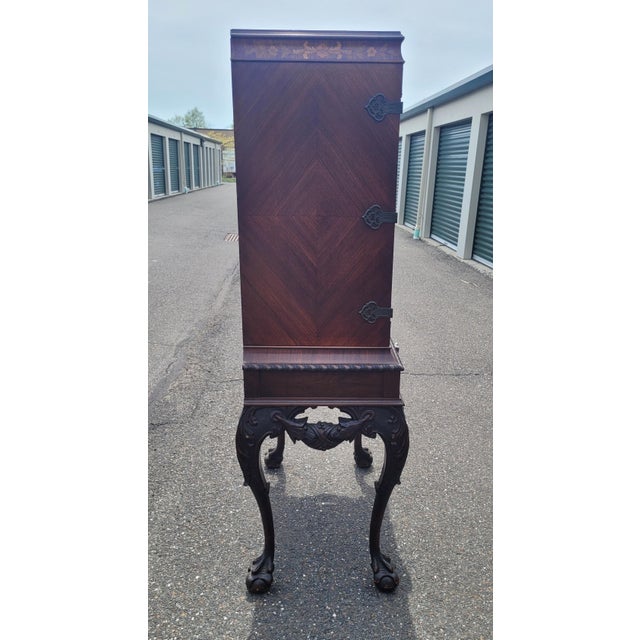 Stunning Rare 1920s Inlaid Carved Accent Cabinet For Sale - Image 10 of 18