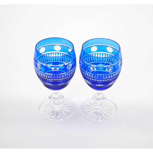 Blue Val Saint Lambert Cobalt Blue Crystal Wine & Water Glasses Service for 9 People For Sale - Image 8 of 11