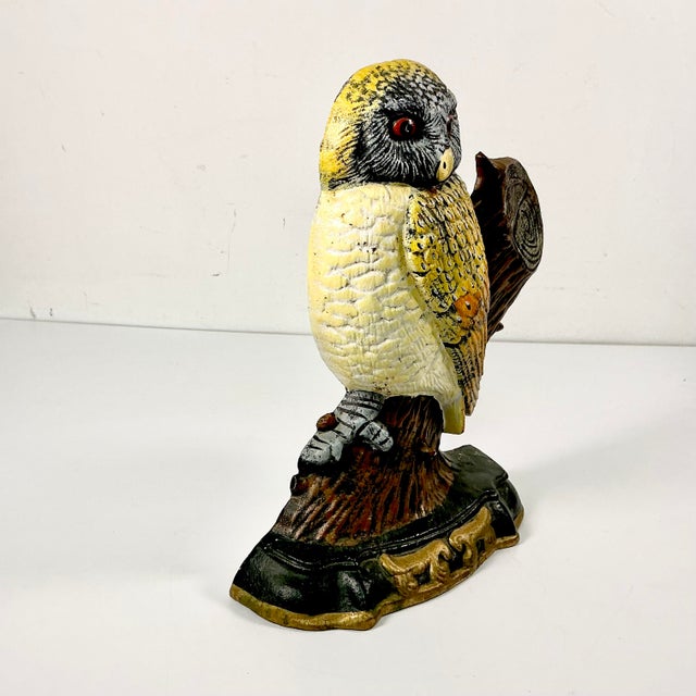 1940s Vintage Boho Chic Arts & Crafts Farmhouse Cast Iron Owl Doorstop For Sale - Image 10 of 14