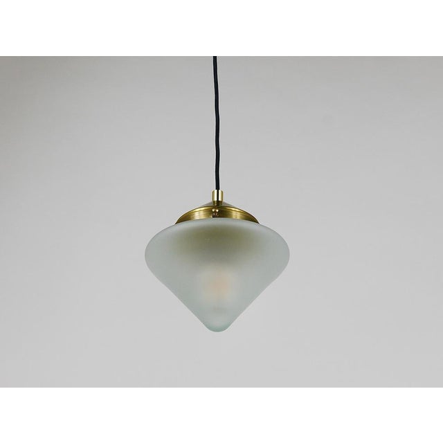 Art Deco Brass Pendant Light with Conical Glass Shades, Vienna, 1930s For Sale - Image 10 of 18