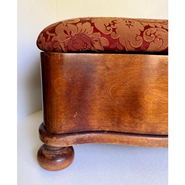 Victorian Antique Upholstered Wood Serpentine Storage Footstool on Bun Feet For Sale - Image 3 of 12