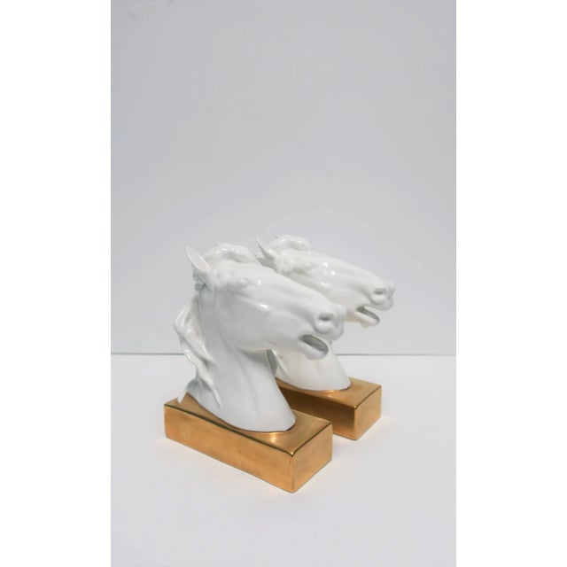 Horse Head and Mane Bookends or Decorative Object Sculptures White and Gold Porcelain, Pair For Sale In New York - Image 6 of 13