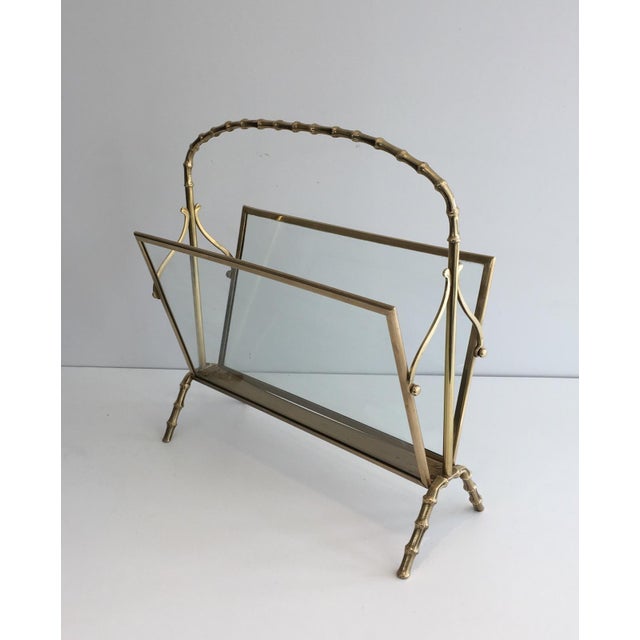Neoclassical 1940s Brass and faux bamboo magazine rack by Maison Baguès For Sale - Image 3 of 12