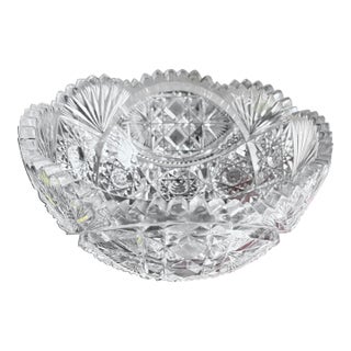 American Brilliant Period (Abp)Cut Glass Crystal Bowl, Hobstar and Fan Motif, Circa 1876–1917 For Sale