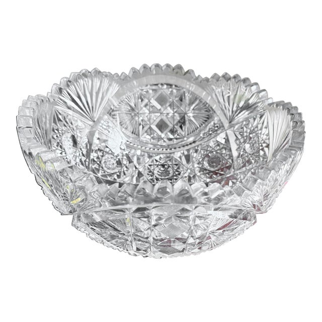American Brilliant Period (Abp)Cut Glass Crystal Bowl, Hobstar and Fan Motif, Circa 1876–1917 For Sale