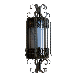 Mid 20th Century Slate Gray Lantern With Smoky Glass Panels