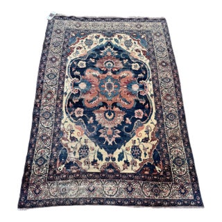 Mid 19th Century Kashan Persian Rug With Navy Medallion For Sale