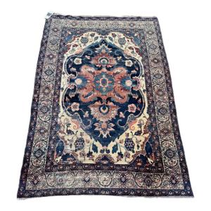Mid 19th Century Kashan Persian Rug With Navy Medallion