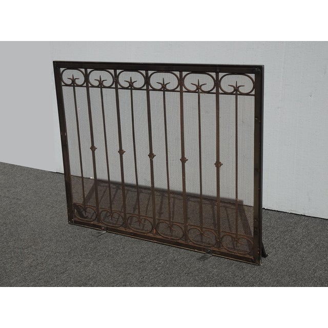 French Country Wrought Iron Rustic Mesh Black Fireplace Screen ...