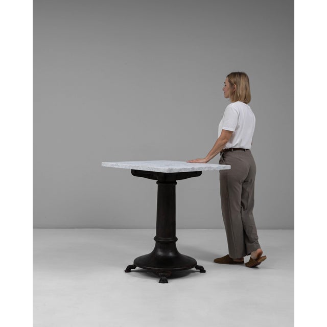 Metal 20th Century Belgian Cast Iron Bistro Table With White Marble Top For Sale - Image 7 of 11
