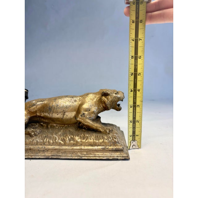 Metal Vintage Gilt Tiger Desk Sculpture and Pen Holder For Sale - Image 7 of 12