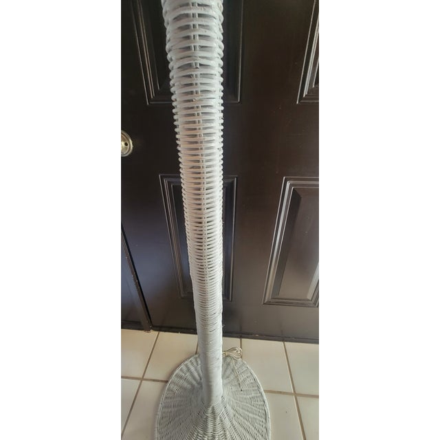 1970's Boho Chic White Wicker Floor Lamp For Sale In Cleveland - Image 6 of 18