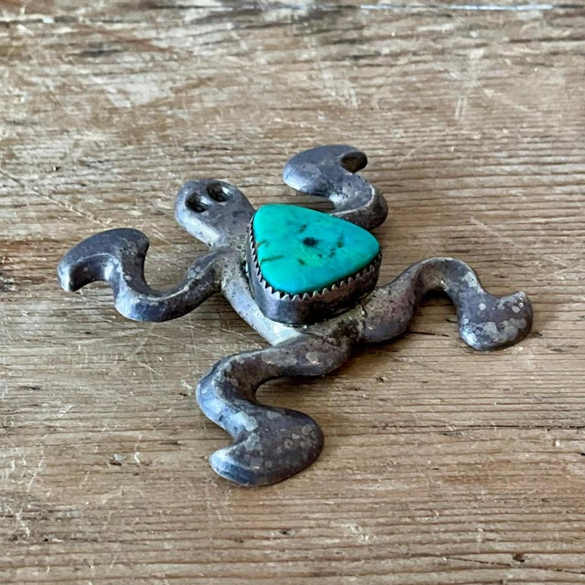 Silver Vintage Native American Silver Inlaid Turquoise Pendant For Sale - Image 8 of 12
