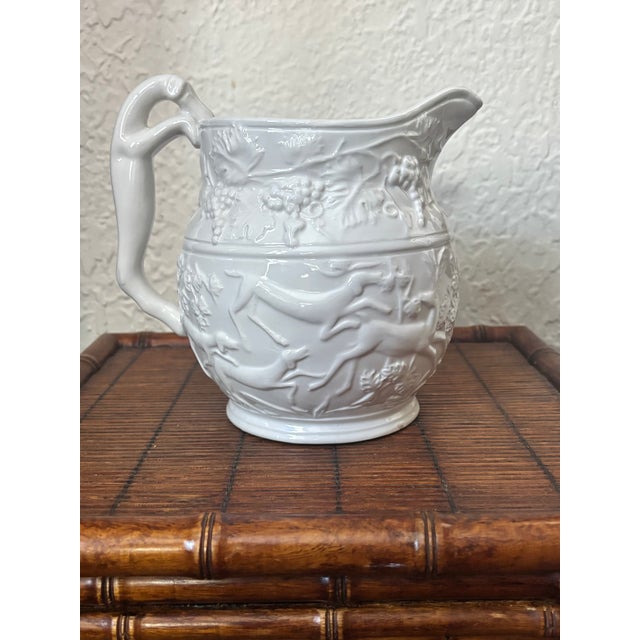 Vintage Italian White Hunting Scene Pitcher For Sale - Image 11 of 11