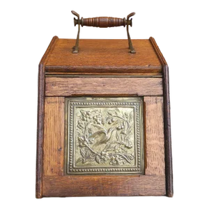 Early 20th Century Victorian Style Oak and Brass Coal Scuttle