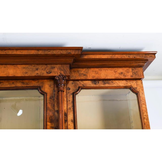 Antique Victorian Burr Walnut Breakfront Bookcase, 1800s For Sale - Image 15 of 18