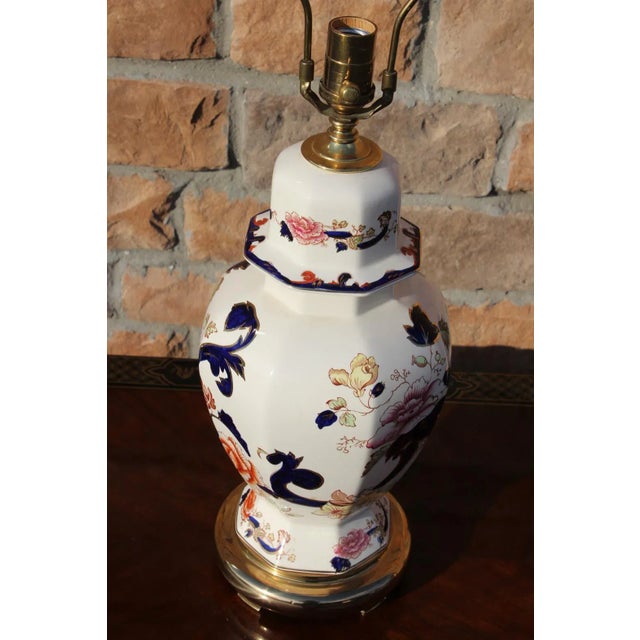 Mason's Ironstone Blue Mandalay Lamp on Brass Base For Sale - Image 12 of 12
