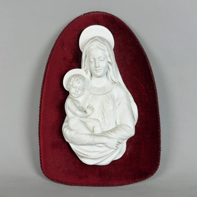 Vintage Relief Wall Sculpture Madonna Child Porcelain Biscuit from Benacchio For Sale - Image 11 of 11