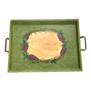 Vintage Italian Green Wooden Tray With Metal Handles For Sale