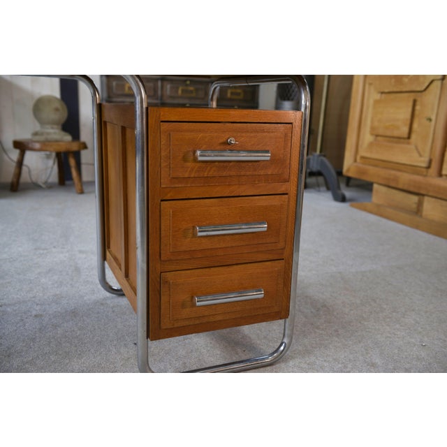 Wood Bauhaus Desk in Chrome Tube and Oak by Kovona, 1960s For Sale - Image 7 of 17