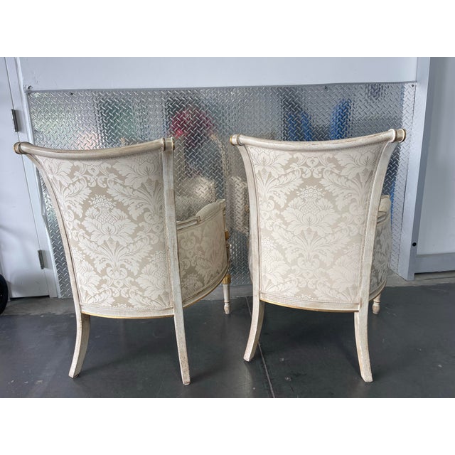 Judith Norman French Neoclassical Bergere Armchairs in Damask Fabric, a Pair, Gilt, Design Center of America For Sale - Image 4 of 12