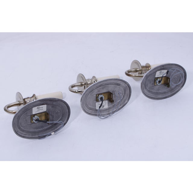 1980s Virginia Metalcrafters Set of 3 Silverplate Bronze Sconces For Sale - Image 11 of 12