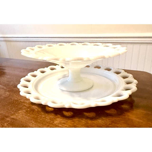 Glass Mid 20th Century Anchor Hocking Milk Glass Lace Edge Serving Set For Sale - Image 7 of 12