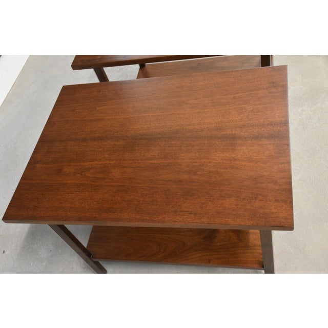 Calvin Furniture 1960s Paul McCobb Walnut and Aluminum End Tables - A Pair For Sale - Image 4 of 8