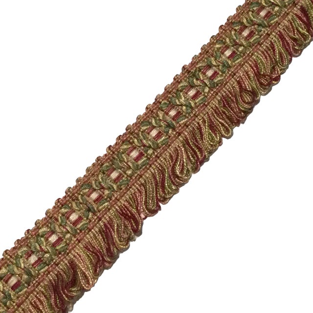 1980s Dark Red/Green/Yellow/White Braid With Loop Fringe- Italy (T-147 - E-143) For Sale