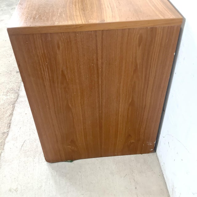 Wood Vintage Scandinavian Modern Teak Credenza Media Cabinet With Sliding Doors For Sale - Image 7 of 17